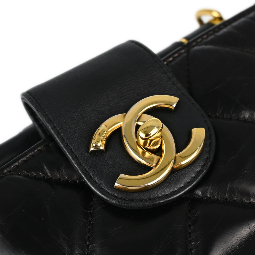 Chanel 2017 Paris in Rome Black Calfskin Castle Rock Tote 2way Handbag