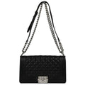 Boy Chanel 2014 Black Perforated Lambskin Medium Double Chain Shoulder Bag