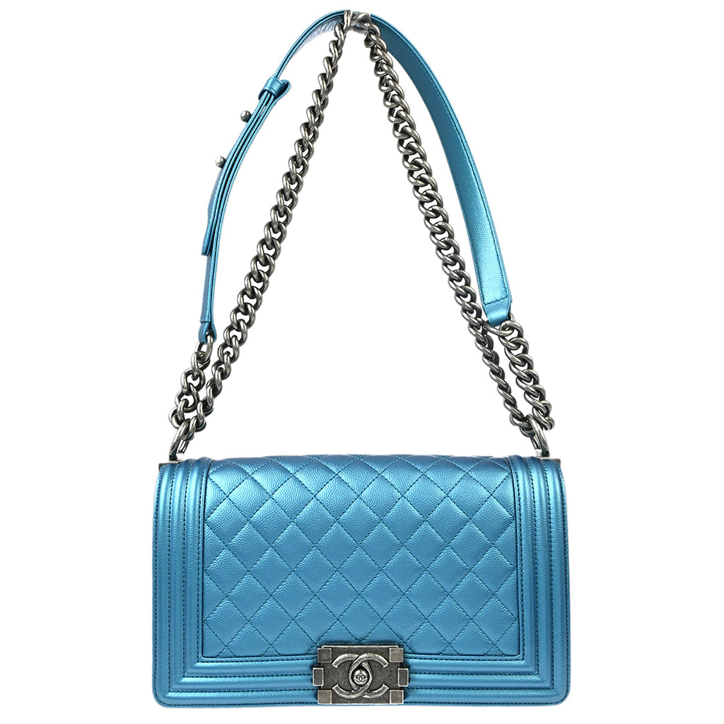 Boy Chanel 2017-2018 Blue Caviar Medium Chain Shoulder Bag