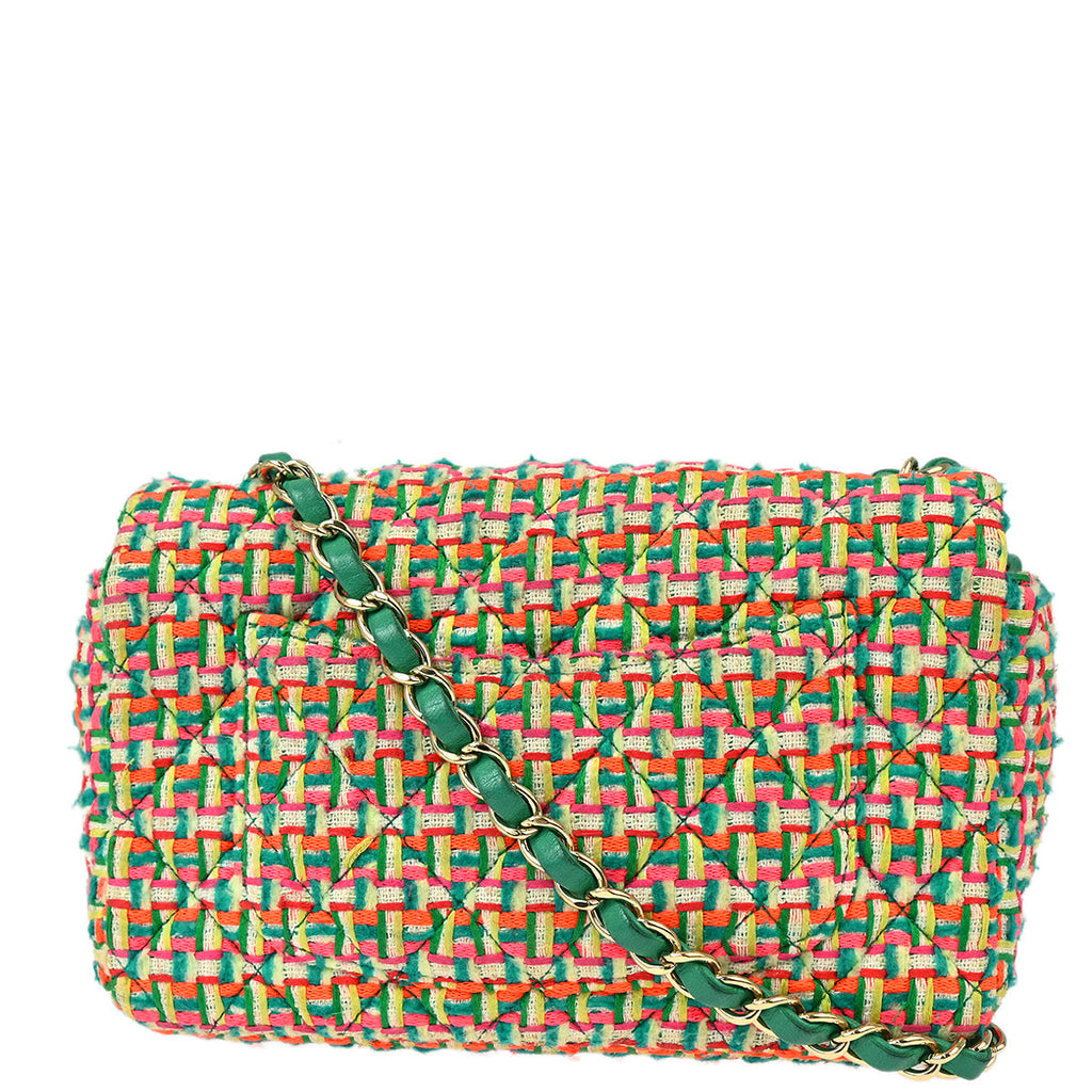 Chanel 2015-2016 Multicolor Wool Classic Single Flap Shoulder Bag