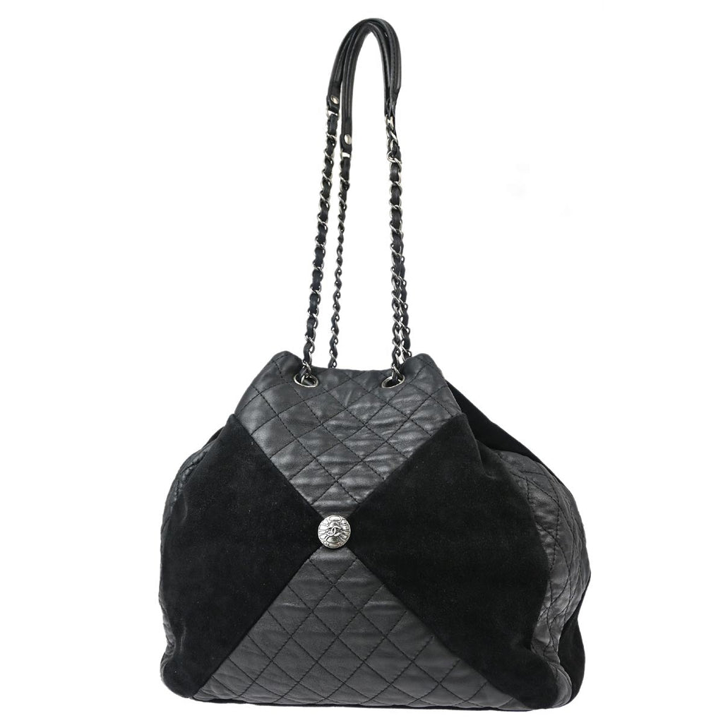 Chanel 2015-2016 Black Lambskin Suede Chain Shoulder Bag