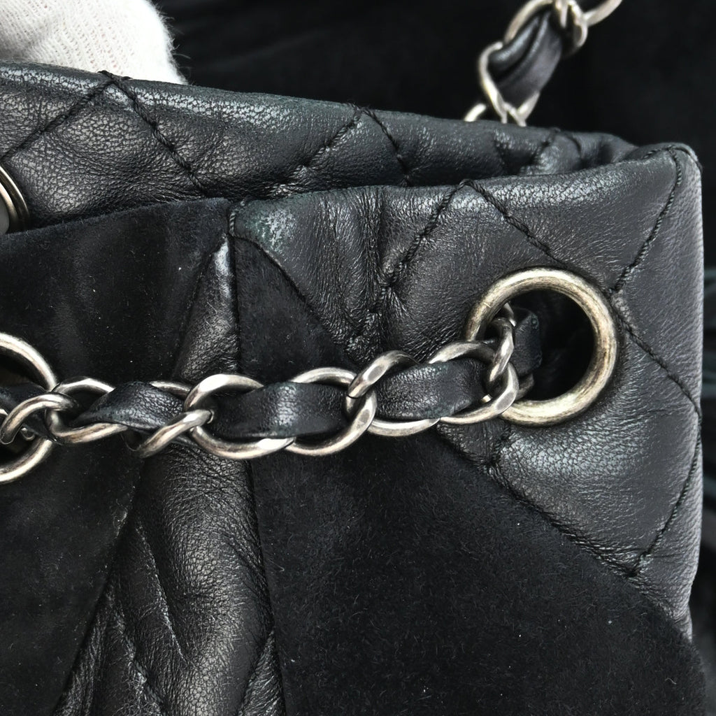 Chanel 2015-2016 Black Lambskin Suede Chain Shoulder Bag