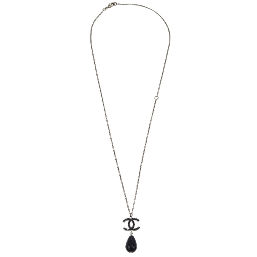 Chanel CC Chain Necklace Silver Black B10A