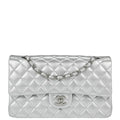 Chanel * 2010-2011 Silver Lambskin Medium Classic Double Flap Shoulder Bag
