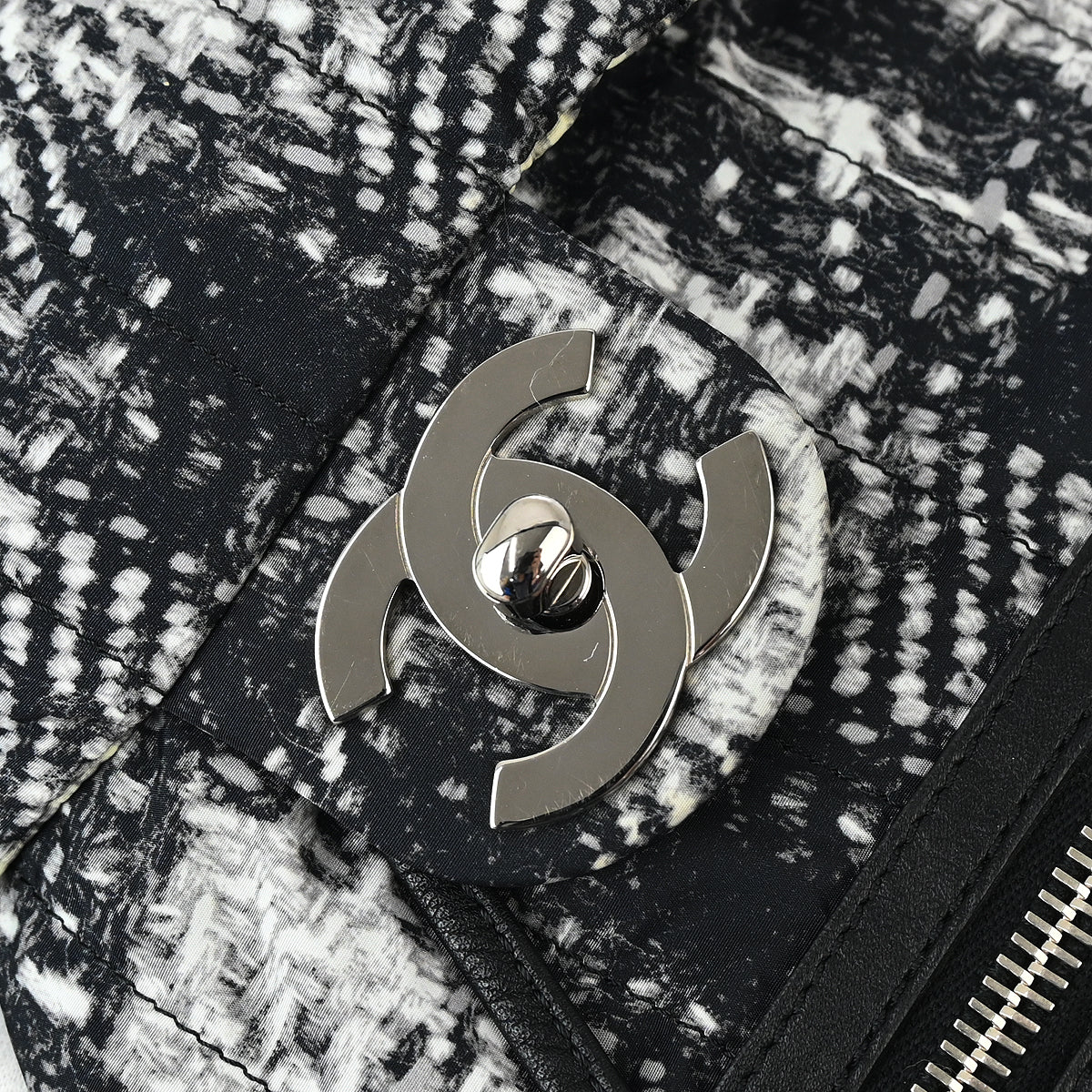 Chanel 2013-2014 Black White Tweed Print Backpack