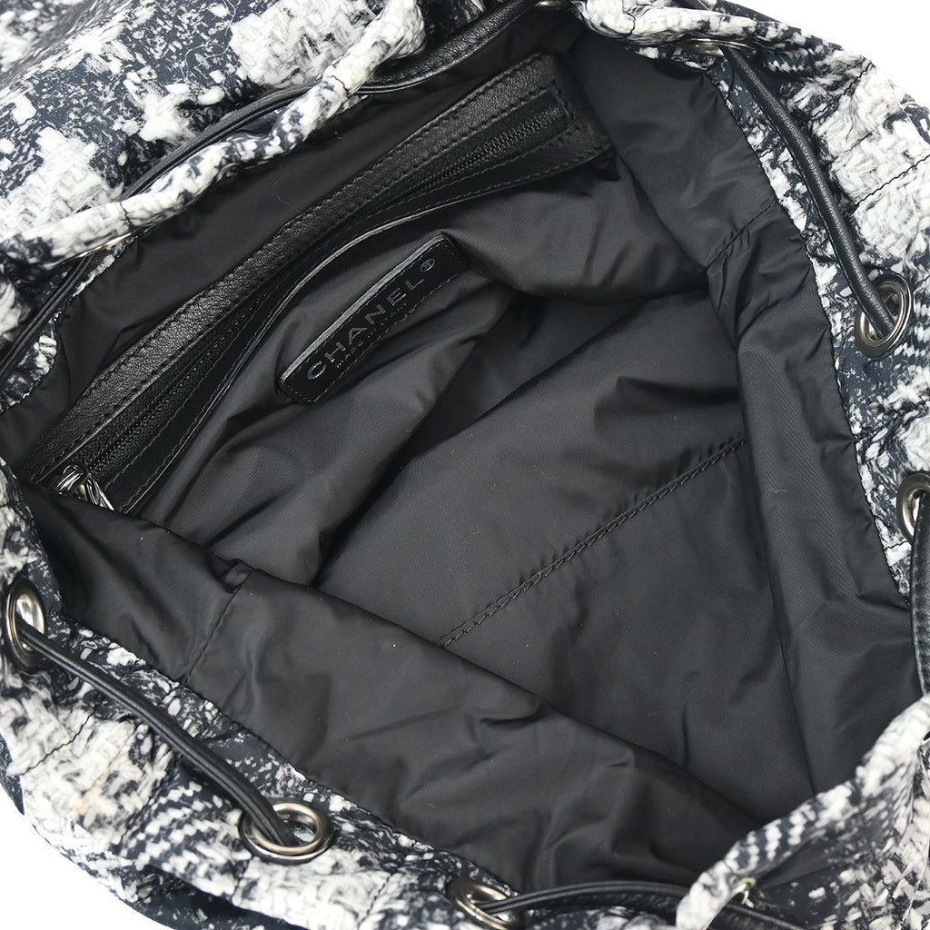 Chanel 2013-2014 Black White Tweed Print Backpack