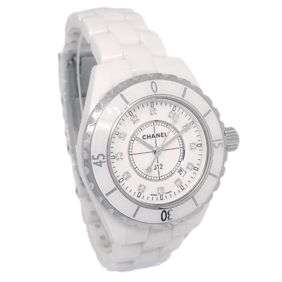 Chanel Ref.H1628 2009 J12 Quartz 33mm Watch Ceramic SS Diamond