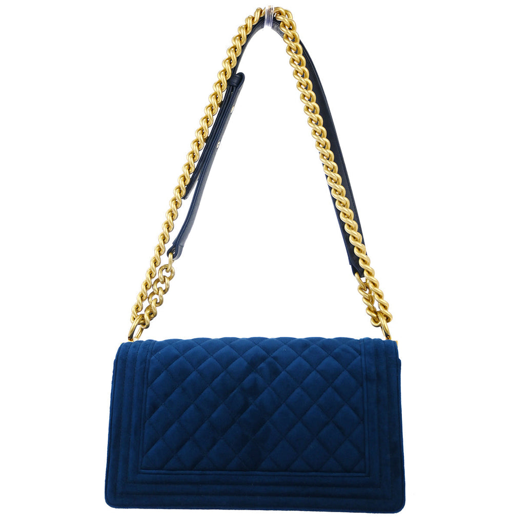 Boy Chanel 2019 Blue Velvet Medium Chain Shoulder Bag