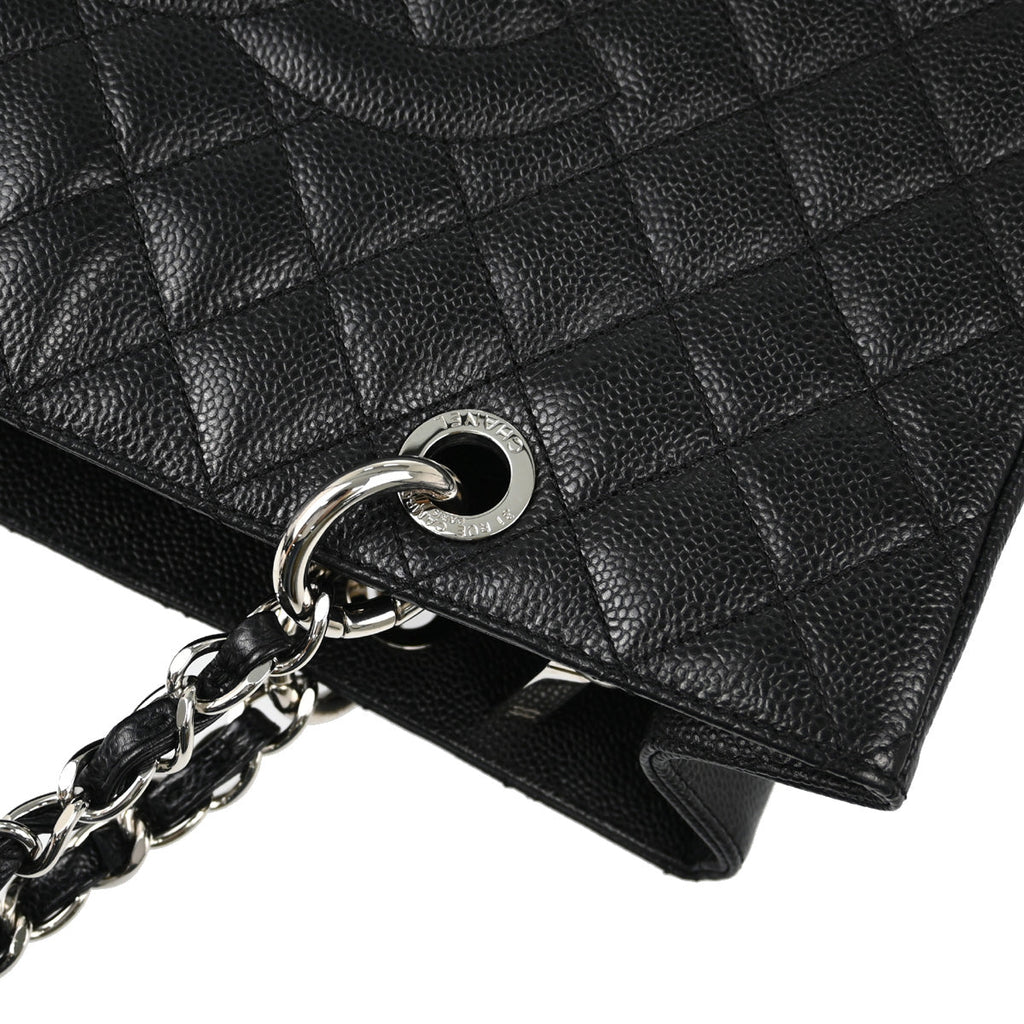 Chanel 2012 Black Caviar Grand Shopping Tote GST Chain Handbag