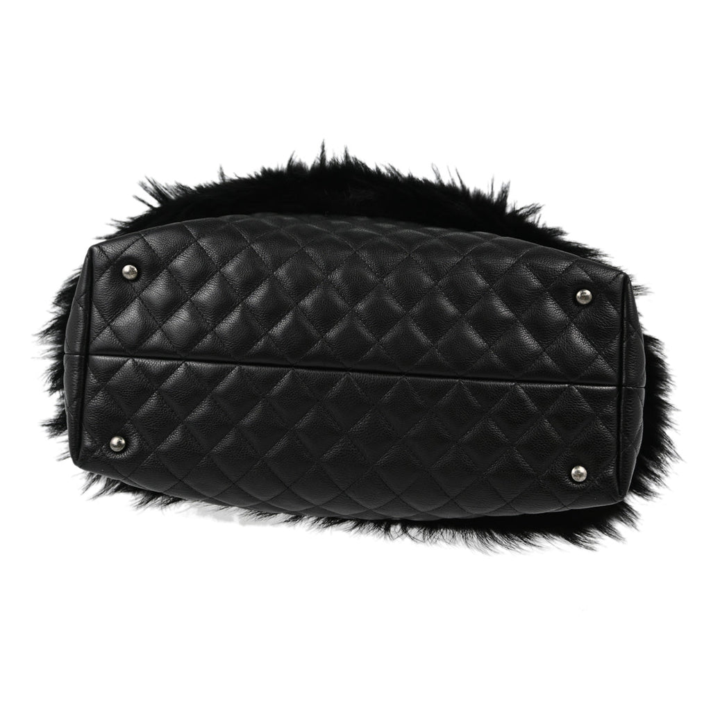 Chanel 2015-2016 Black Fur Caviar Shoulder Tote Bag