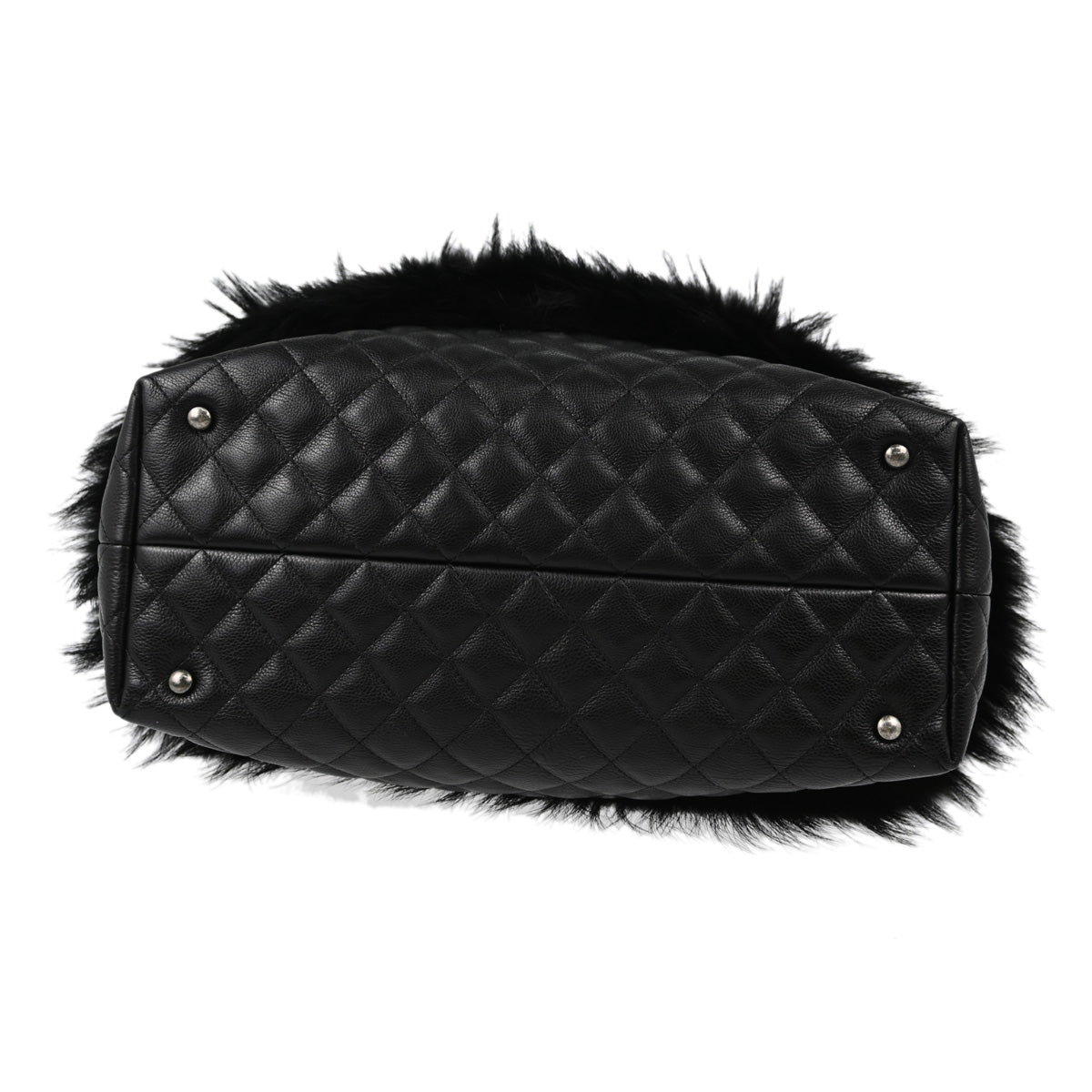 Chanel 2015-2016 Black Fur Caviar Shoulder Tote Bag