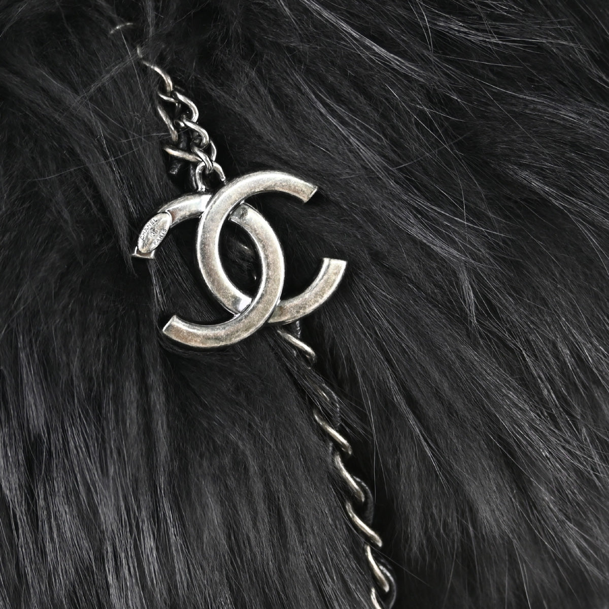 Chanel 2015-2016 Black Fur Caviar Shoulder Tote Bag