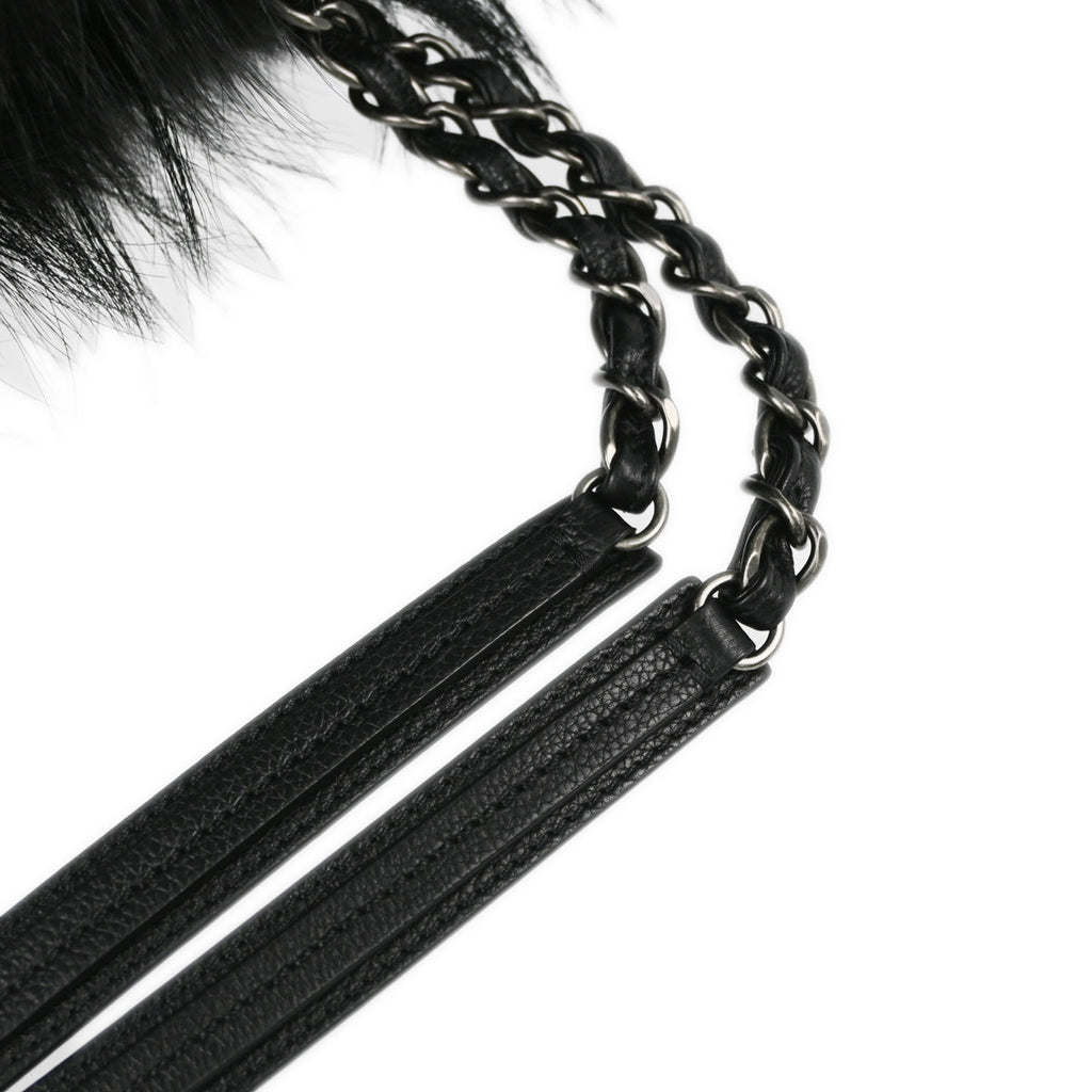 Chanel 2015-2016 Black Fur Caviar Shoulder Tote Bag