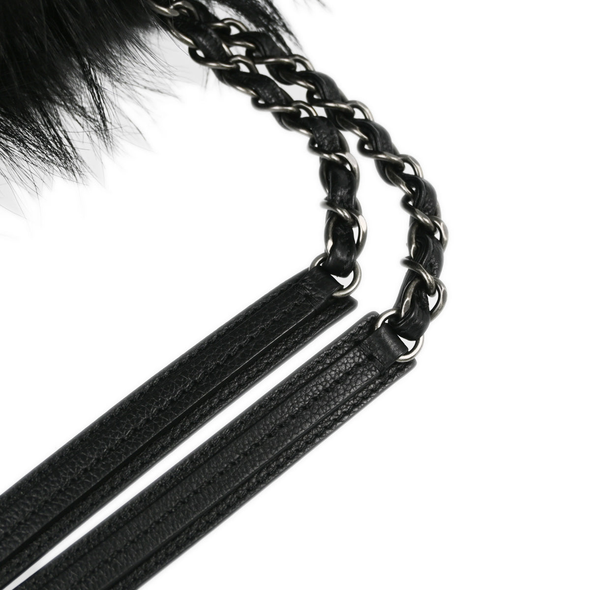 Chanel 2015-2016 Black Fur Caviar Shoulder Tote Bag