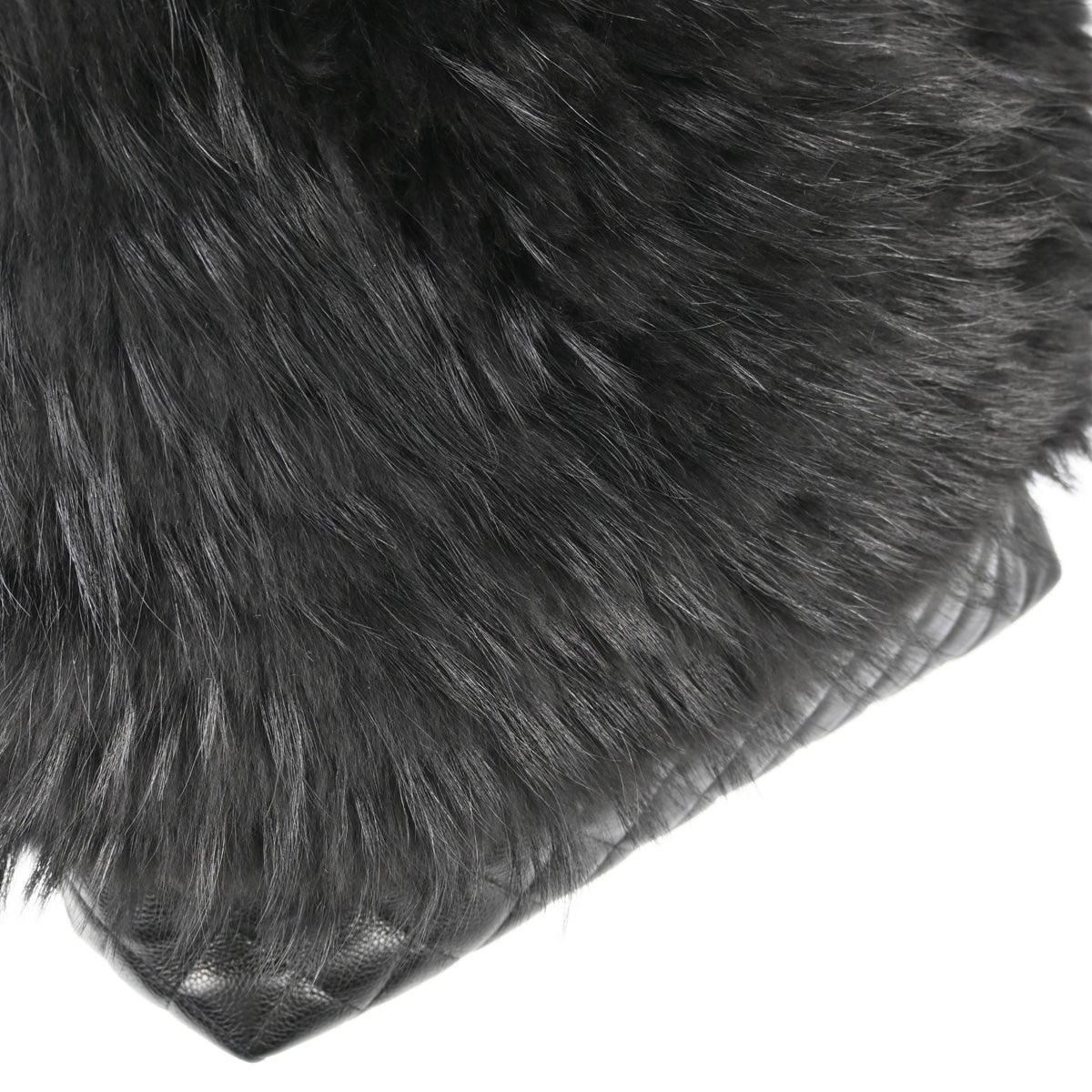 Chanel 2015-2016 Black Fur Caviar Shoulder Tote Bag