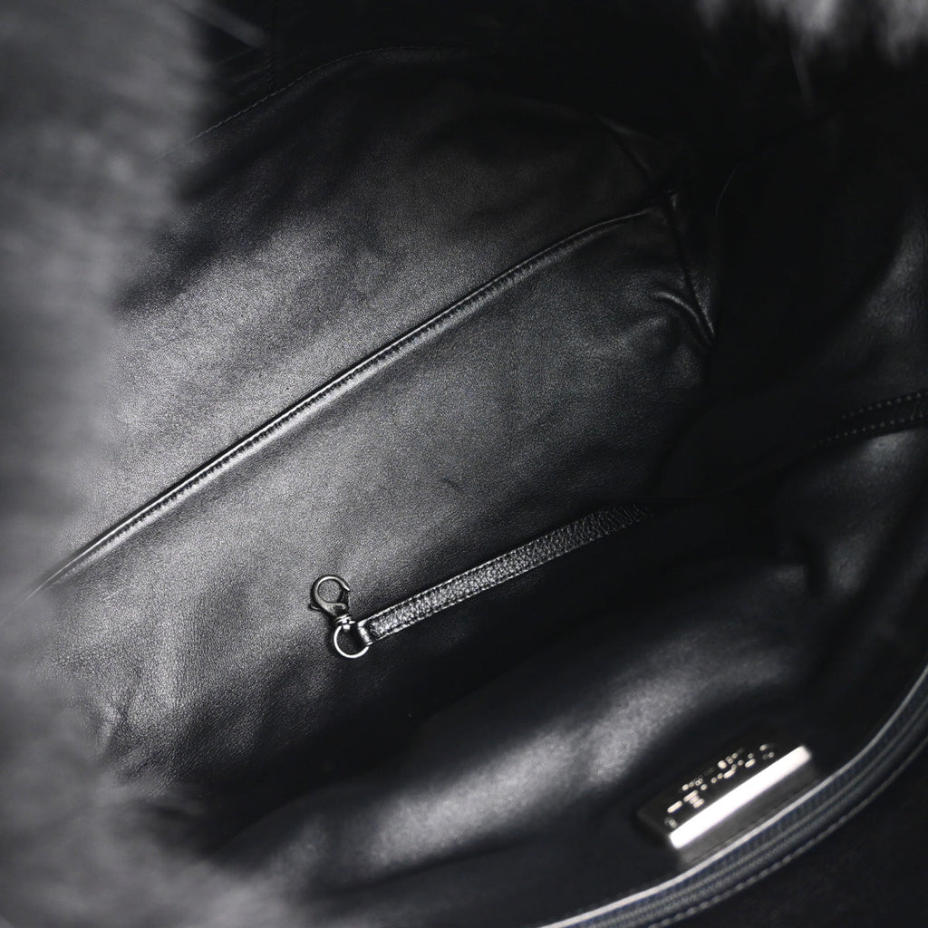 Chanel 2015-2016 Black Fur Caviar Shoulder Tote Bag