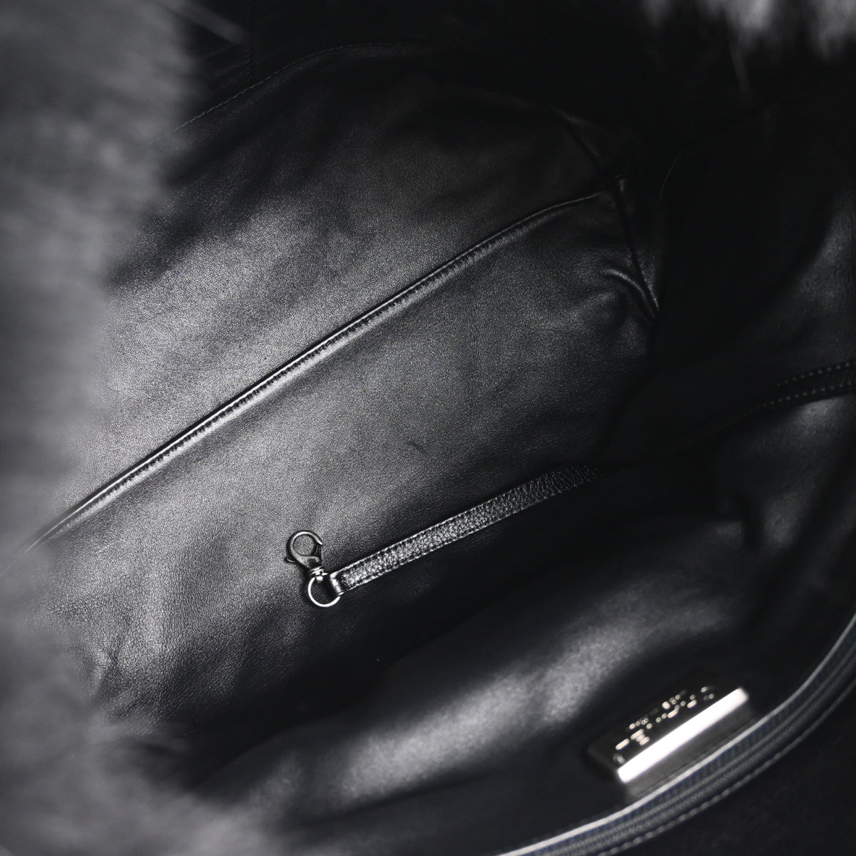 Chanel 2015-2016 Black Fur Caviar Shoulder Tote Bag