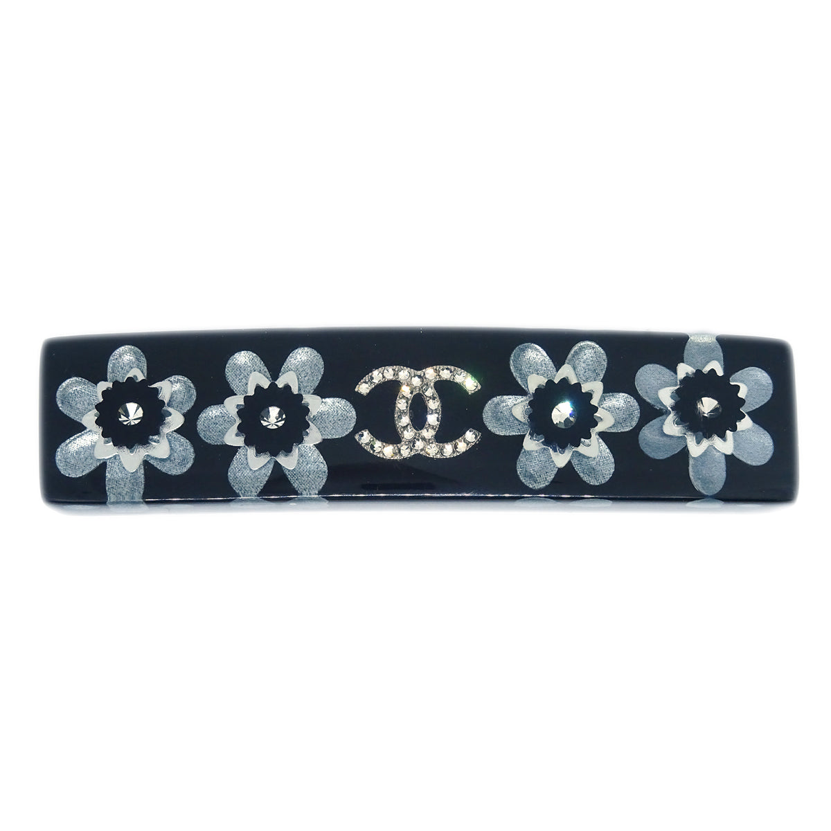 Chanel Hair Clip Hairpin Barrette Flower CC Rhinestone Black 16C