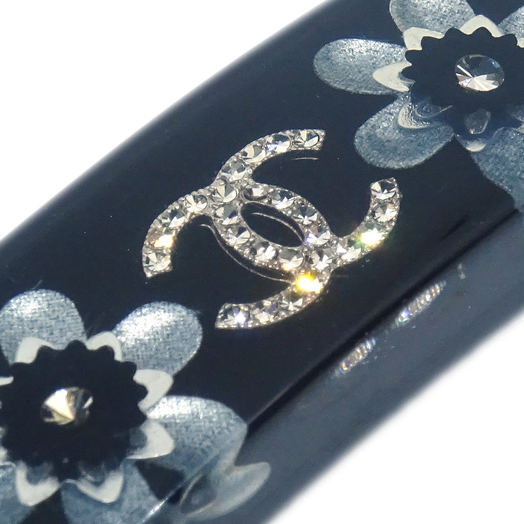 Chanel Hair Clip Hairpin Barrette Flower CC Rhinestone Black 16C