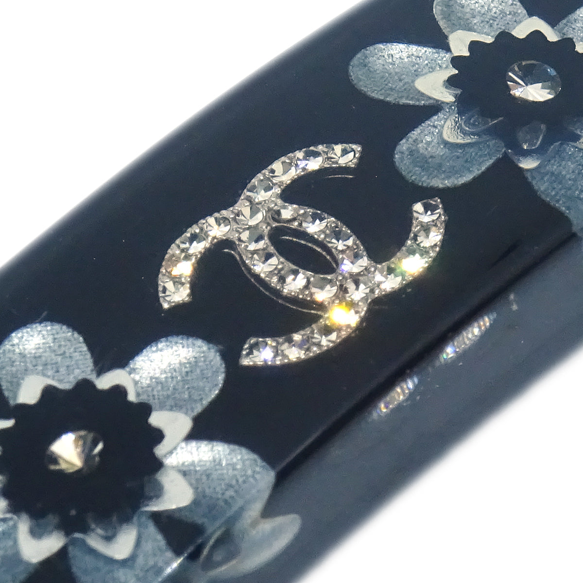Chanel Hair Clip Hairpin Barrette Flower CC Rhinestone Black 16C
