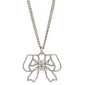 Chanel Silver Bow Chain Necklace Pendant Rhinestone B18P