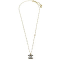 Chanel 2010 Pendant Necklace Rhinestone Gold 10C