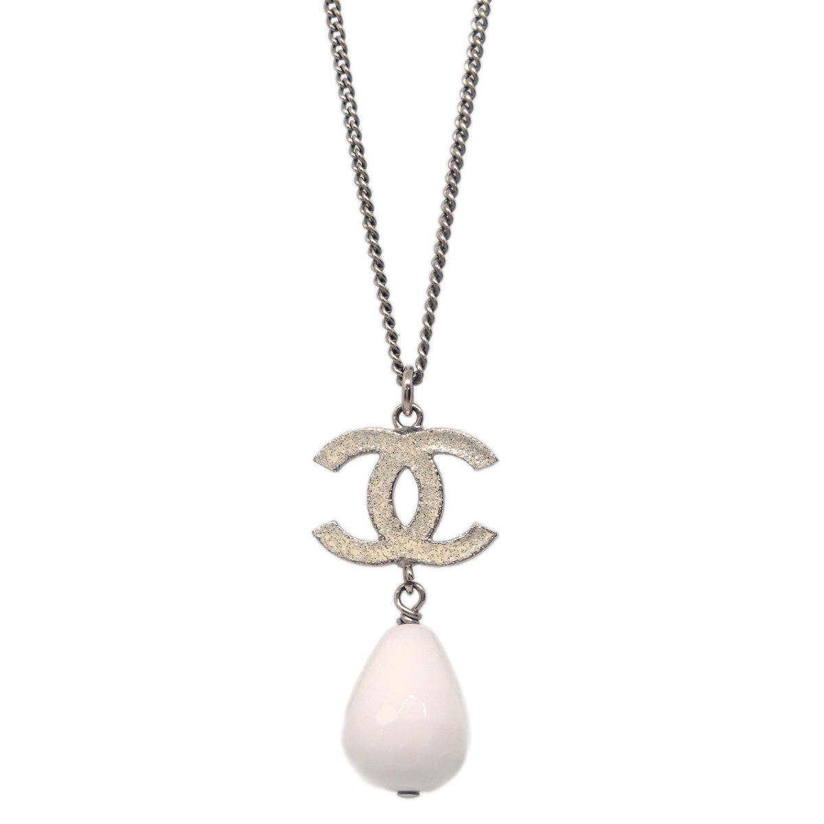 Chanel CC Chain Necklace Silver White B10A