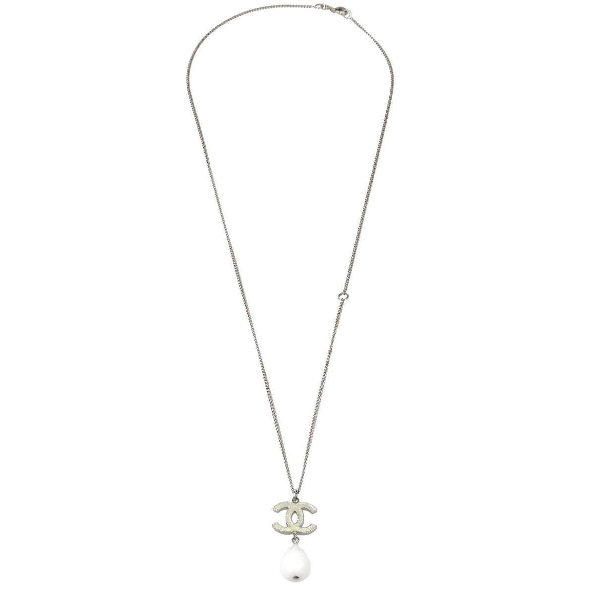 Chanel CC Chain Necklace Silver White B10A