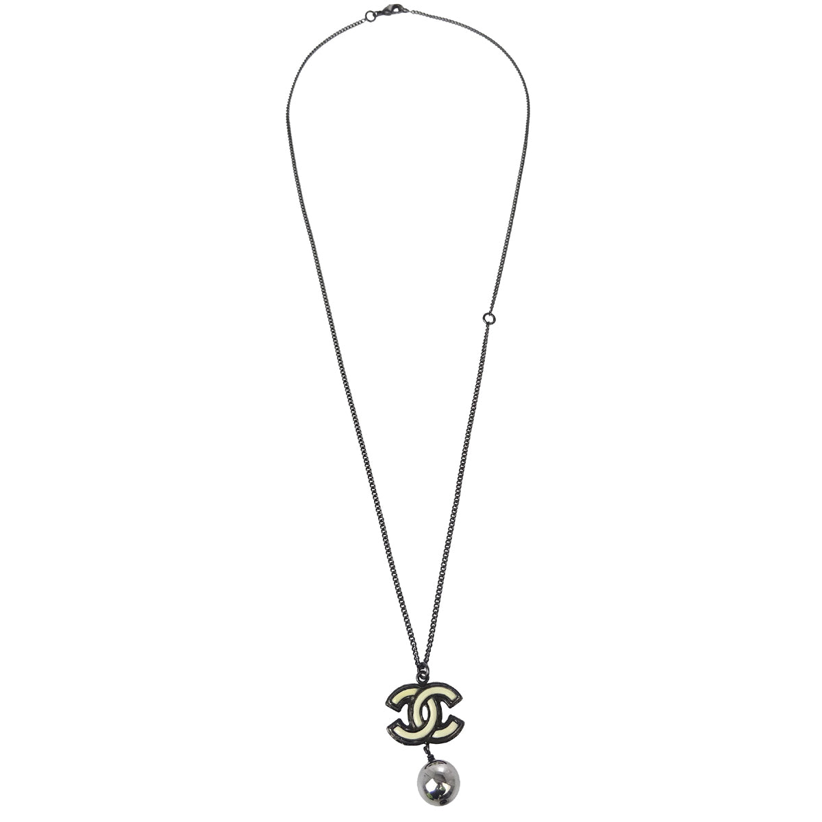 Chanel Chain Necklace Silver Black B13B