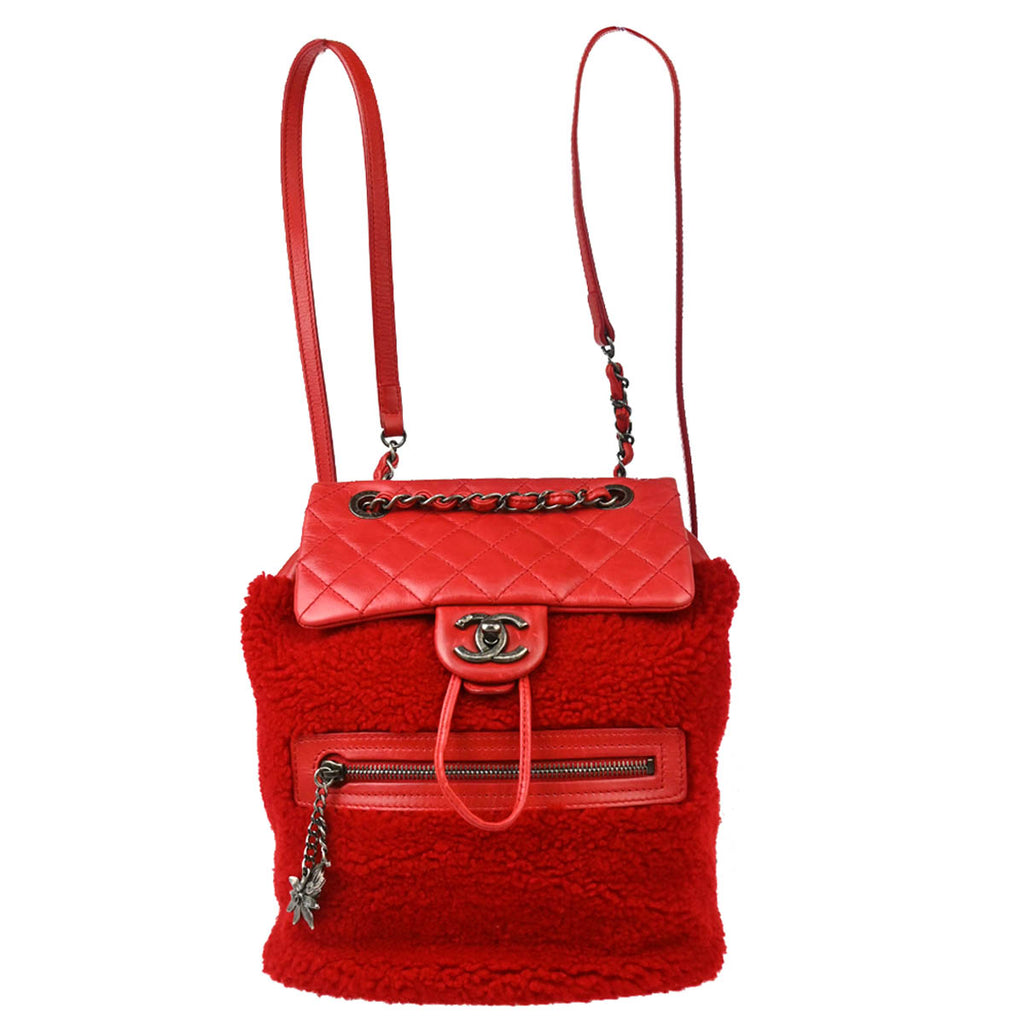 Chanel 2015-2016 Red Sheepskin Lambskin 2way Backpack