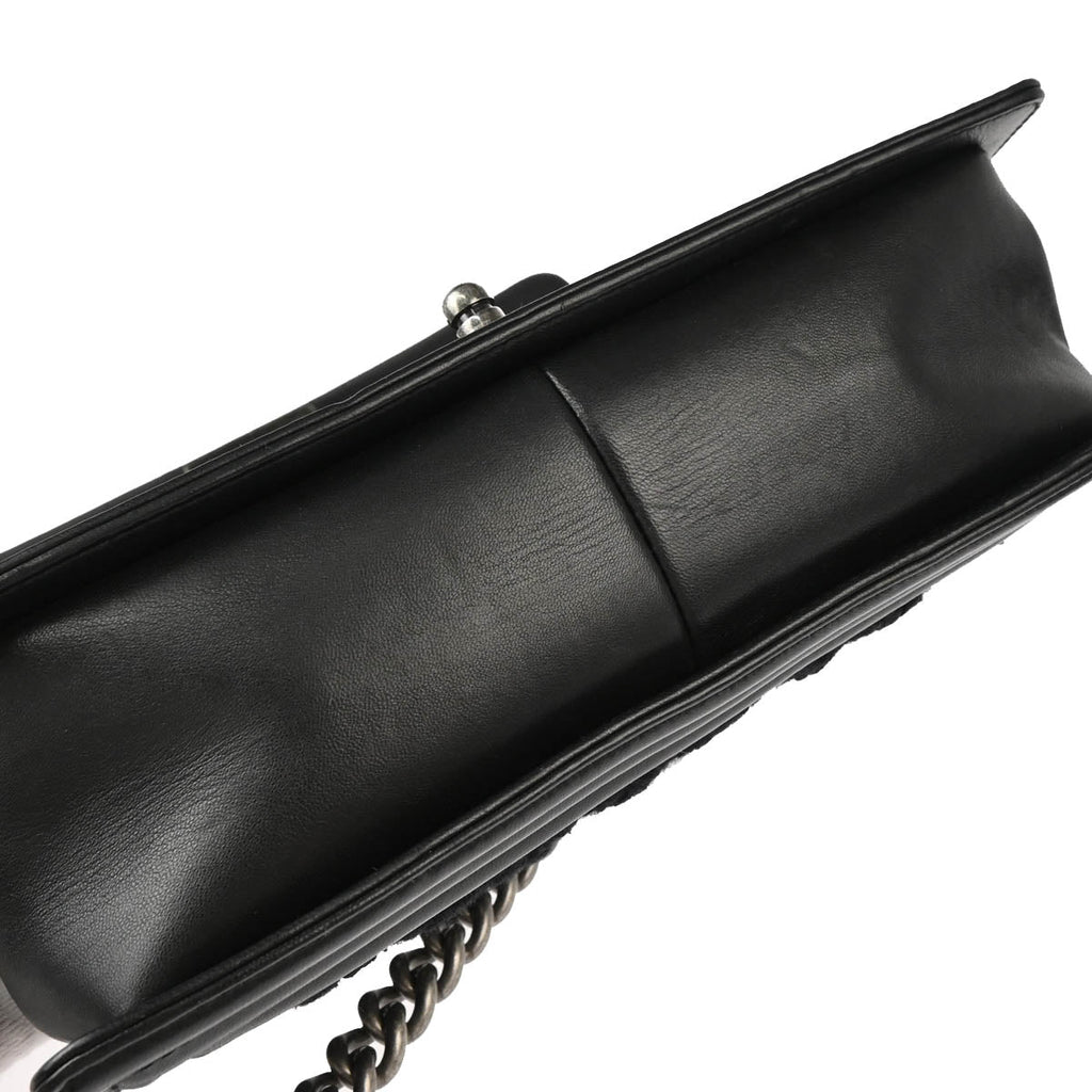 Boy Chanel 2017 Black Lambskin Fabric Medium Chain Shoulder Bag