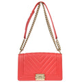 Boy Chanel 2019 Pink Lambskin Chevron Medium Double Chain Shoulder Bag