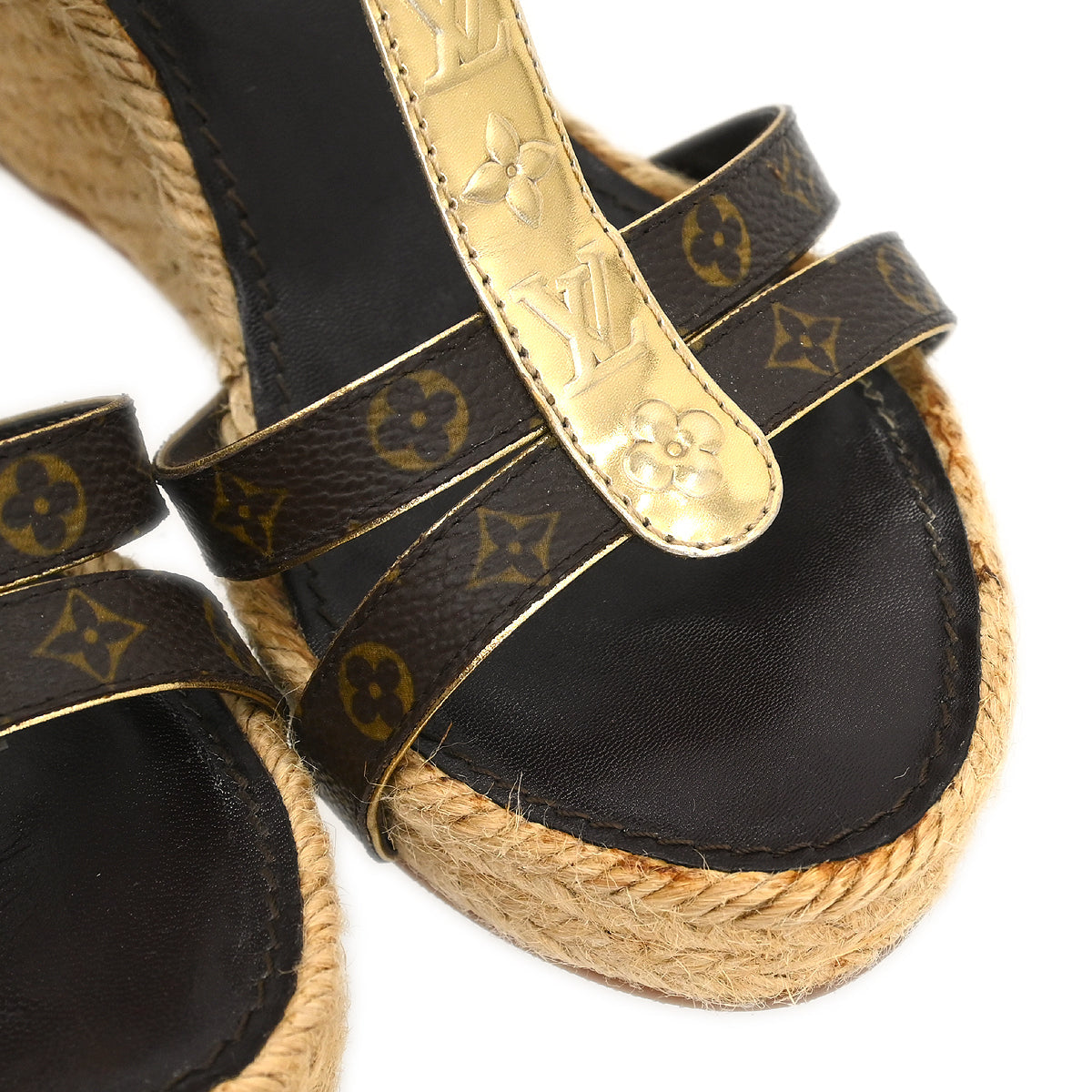 Louis Vuitton * 2011 Monogram Wedge Ankle Strap Sandals Shoes #35 1/2