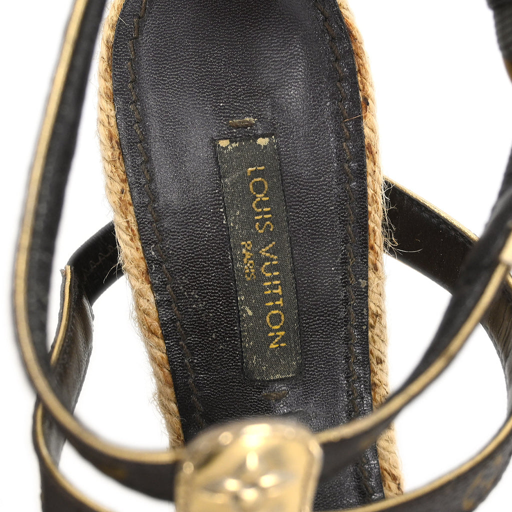 Louis Vuitton * 2011 Monogram Wedge Ankle Strap Sandals Shoes #35 1/2