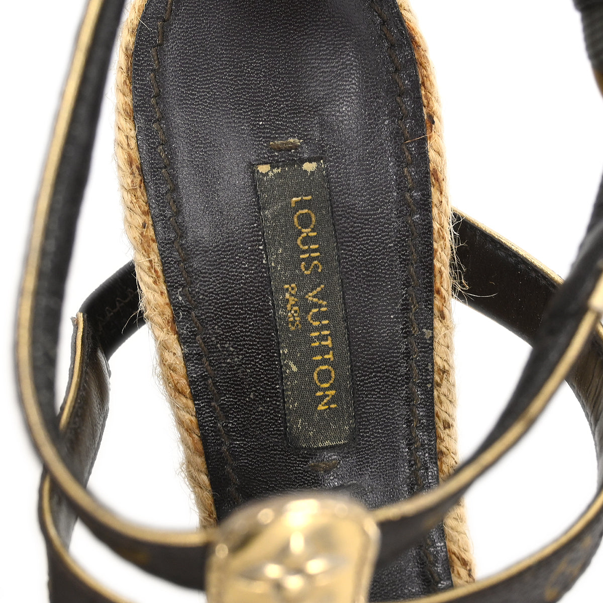 Louis Vuitton * 2011 Monogram Wedge Ankle Strap Sandals Shoes #35 1/2