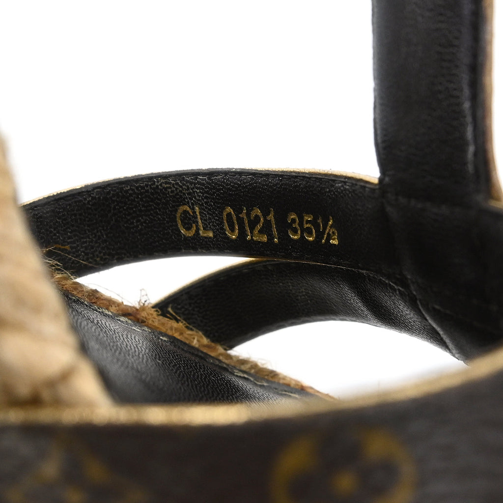 Louis Vuitton * 2011 Monogram Wedge Ankle Strap Sandals Shoes #35 1/2