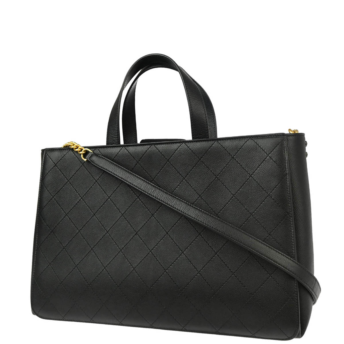 Chanel 2017 Black Caviar Straight Lines Shopping Tote 2way Handbag