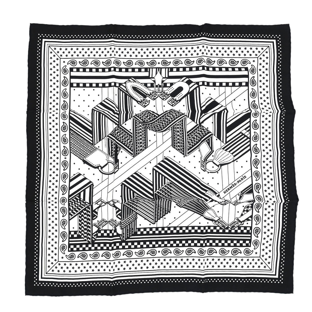 Hermes Scarf Carre 55 Paisley Black Small Good