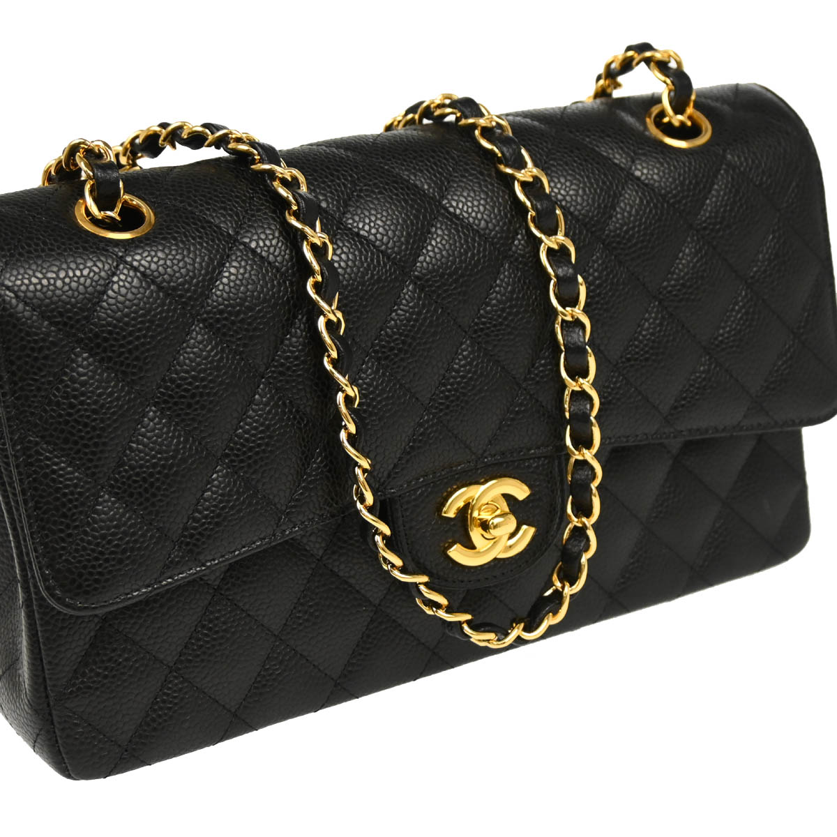 Chanel 2019 Black Caviar Medium Classic Double Flap Shoulder Bag