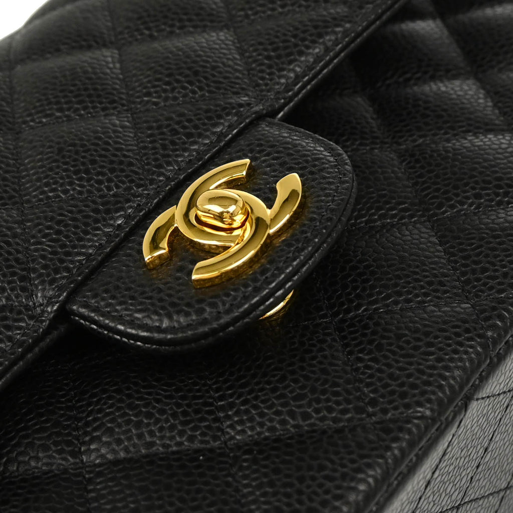 Chanel 2019 Black Caviar Medium Classic Double Flap Shoulder Bag