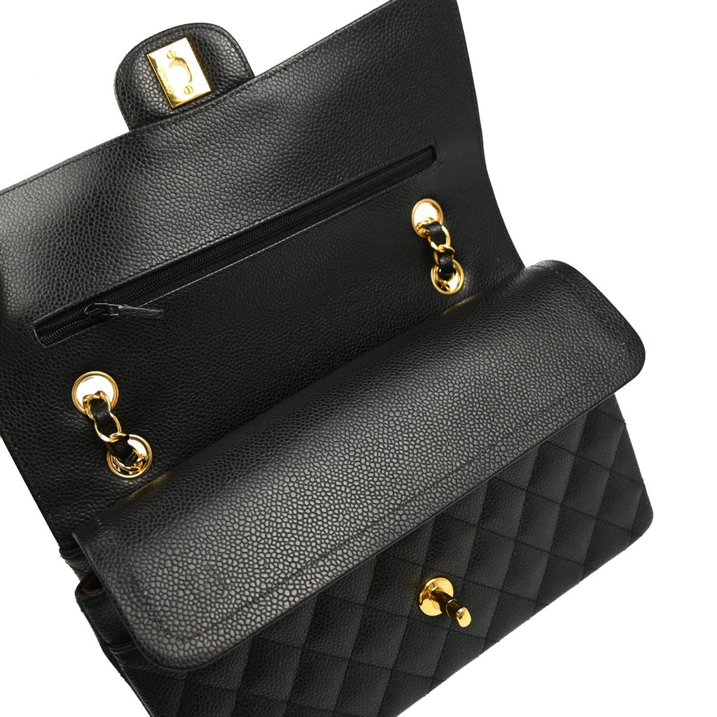 Chanel 2019 Black Caviar Medium Classic Double Flap Shoulder Bag