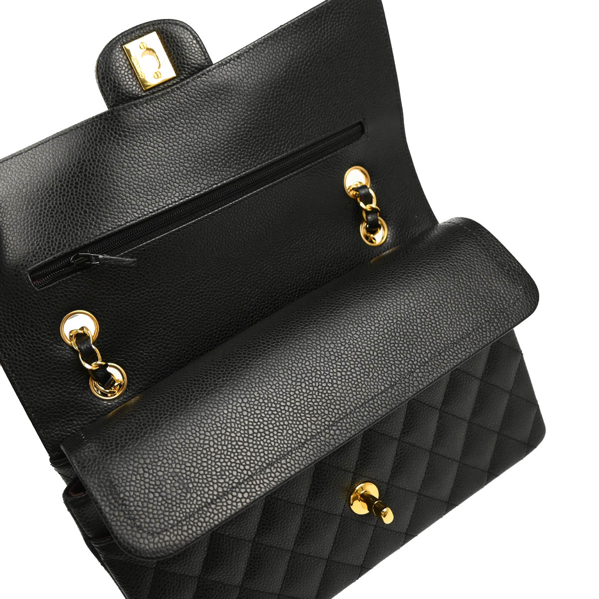 Chanel 2019 Black Caviar Medium Classic Double Flap Shoulder Bag