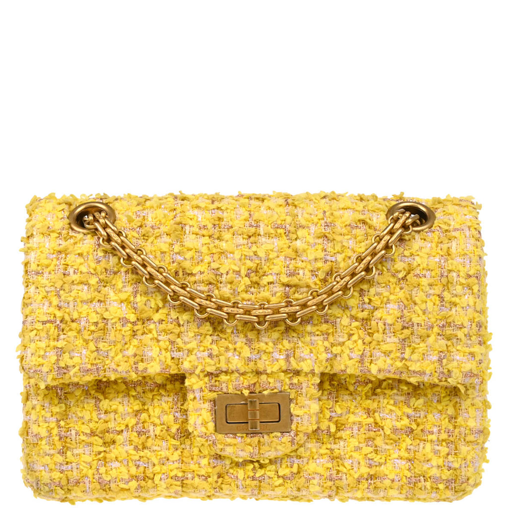 Chanel 2019 Yellow Tweed Mademoiselle Lock Shoulder Bag