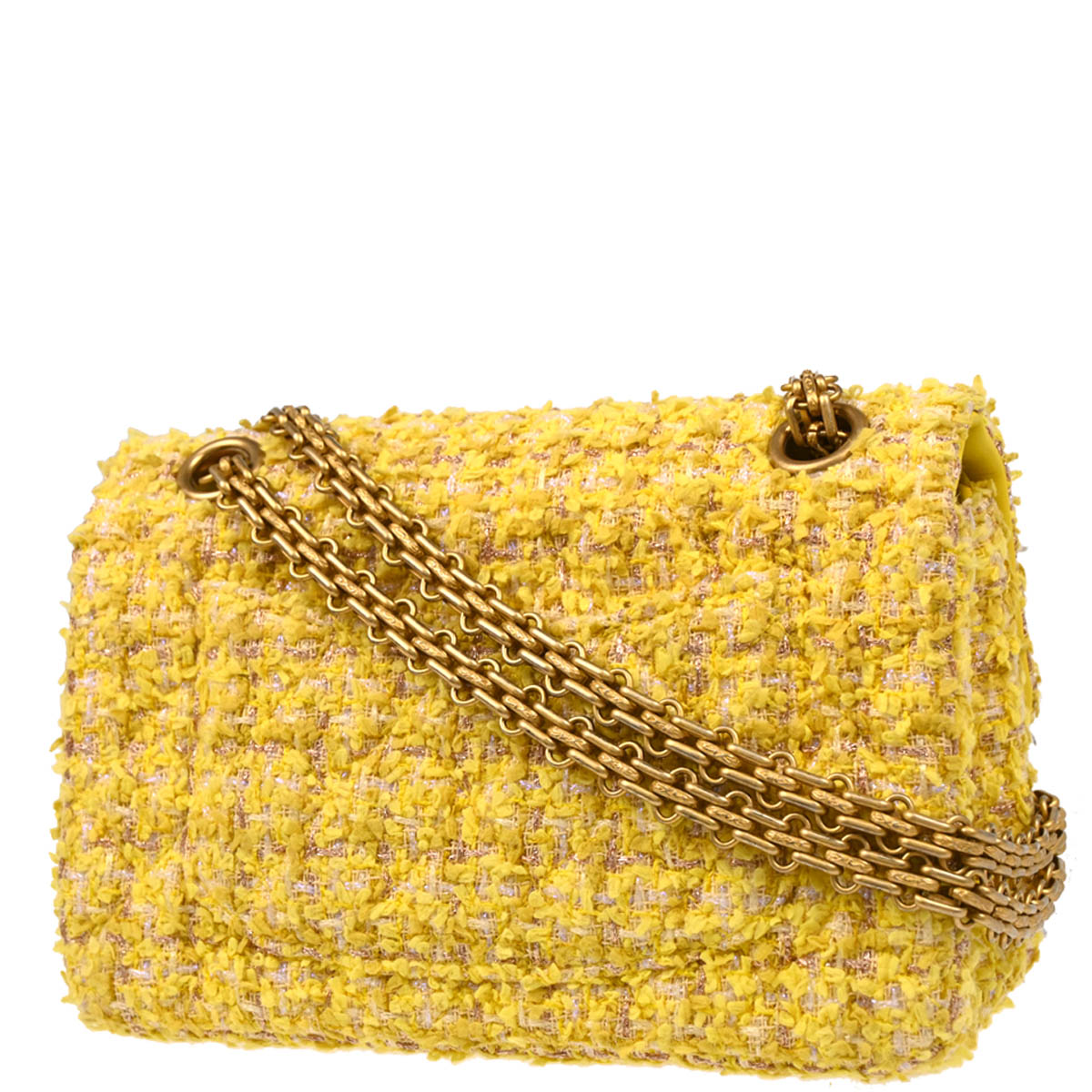 Chanel 2019 Yellow Tweed Mademoiselle Lock Shoulder Bag
