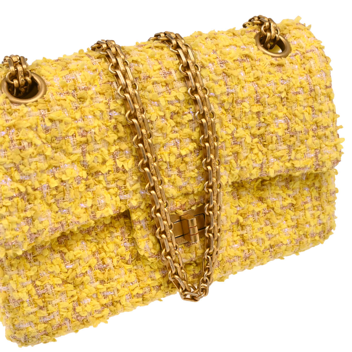 Chanel 2019 Yellow Tweed Mademoiselle Lock Shoulder Bag