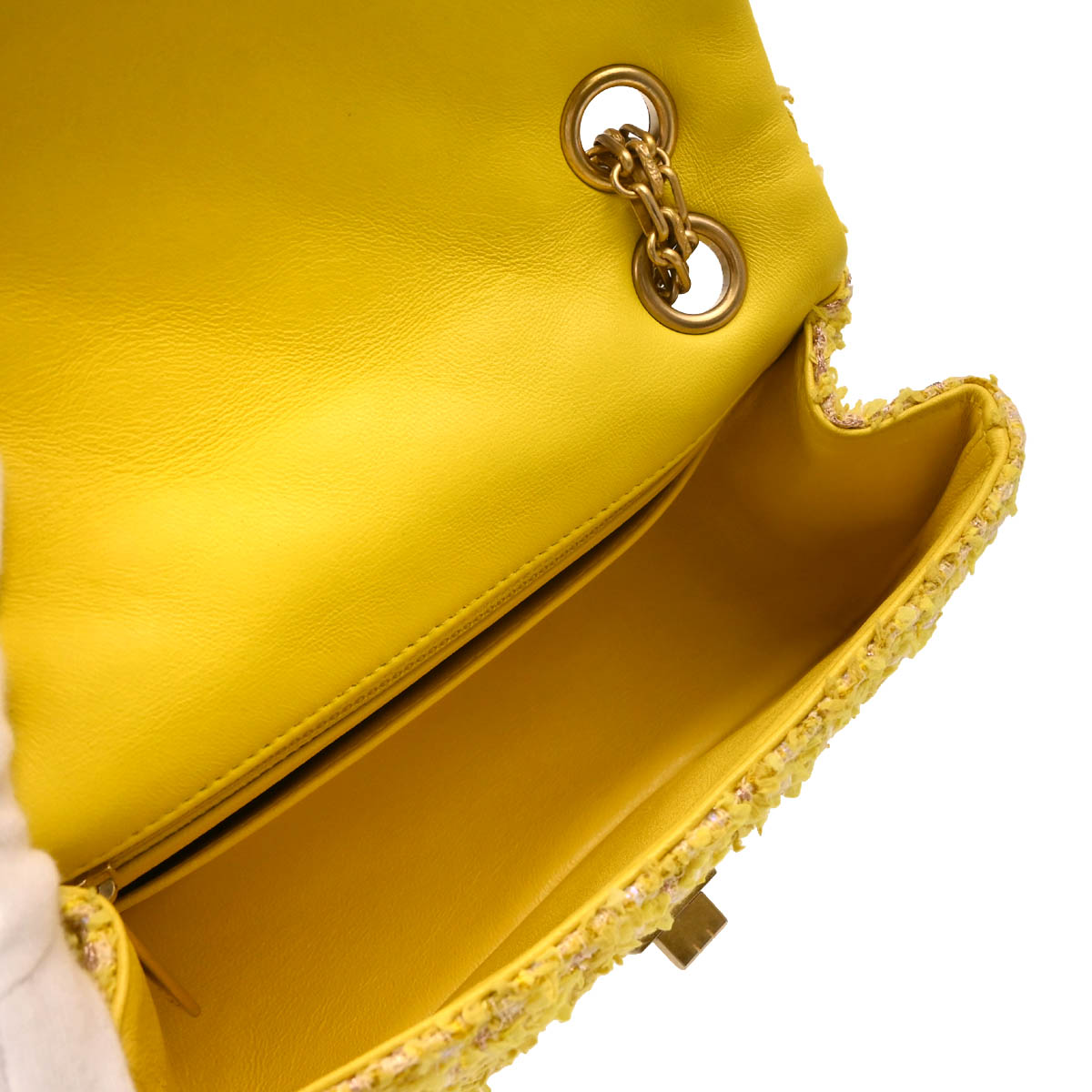 Chanel 2019 Yellow Tweed Mademoiselle Lock Shoulder Bag