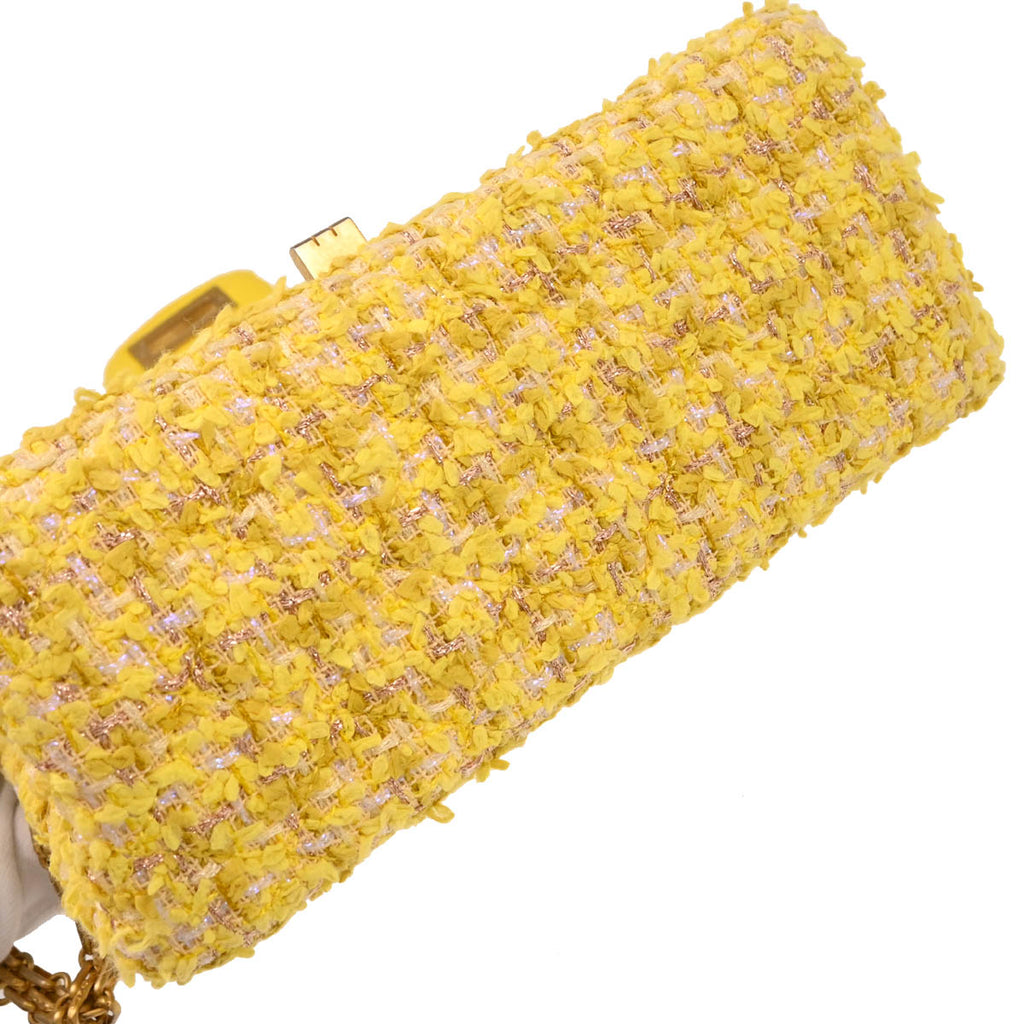 Chanel 2019 Yellow Tweed Mademoiselle Lock Shoulder Bag