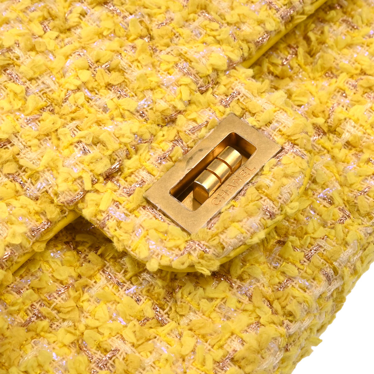 Chanel 2019 Yellow Tweed Mademoiselle Lock Shoulder Bag