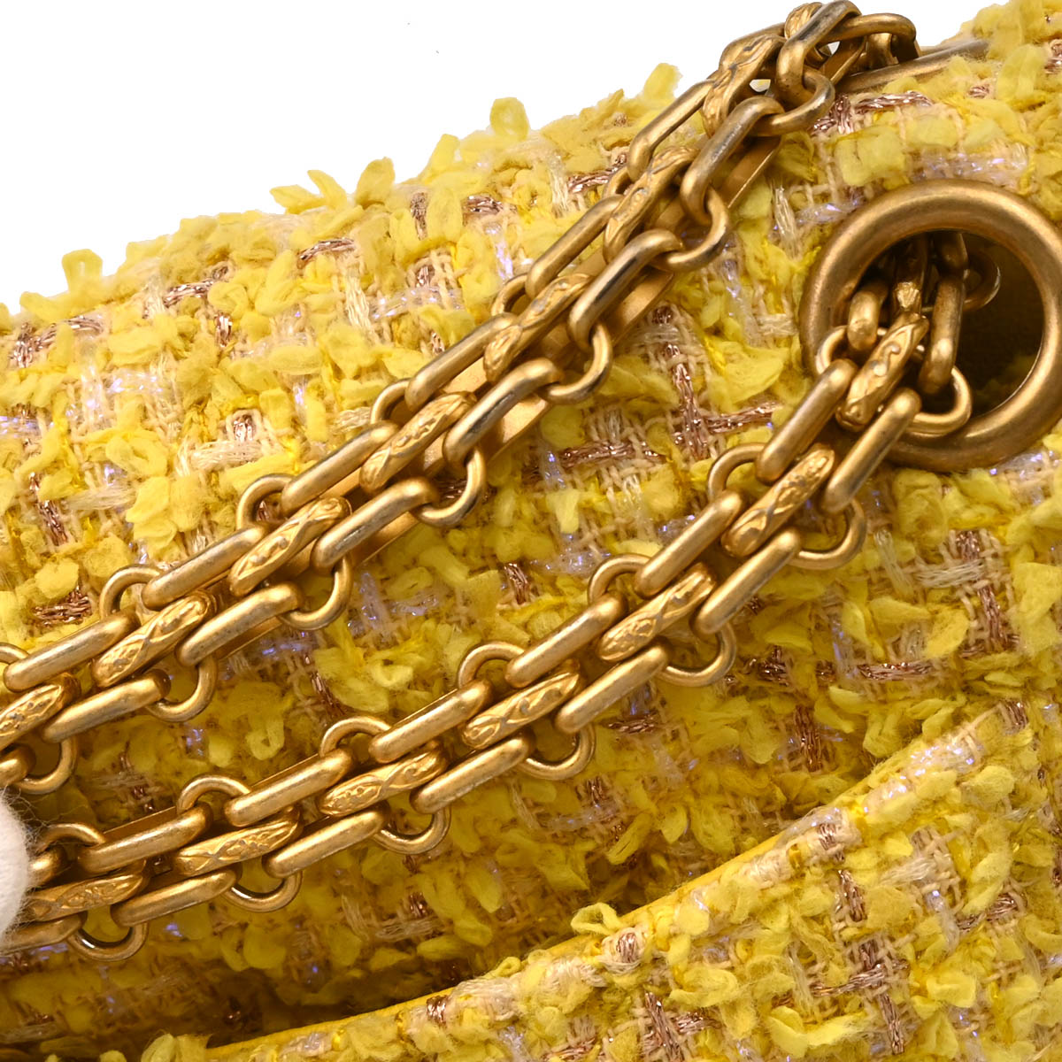 Chanel 2019 Yellow Tweed Mademoiselle Lock Shoulder Bag