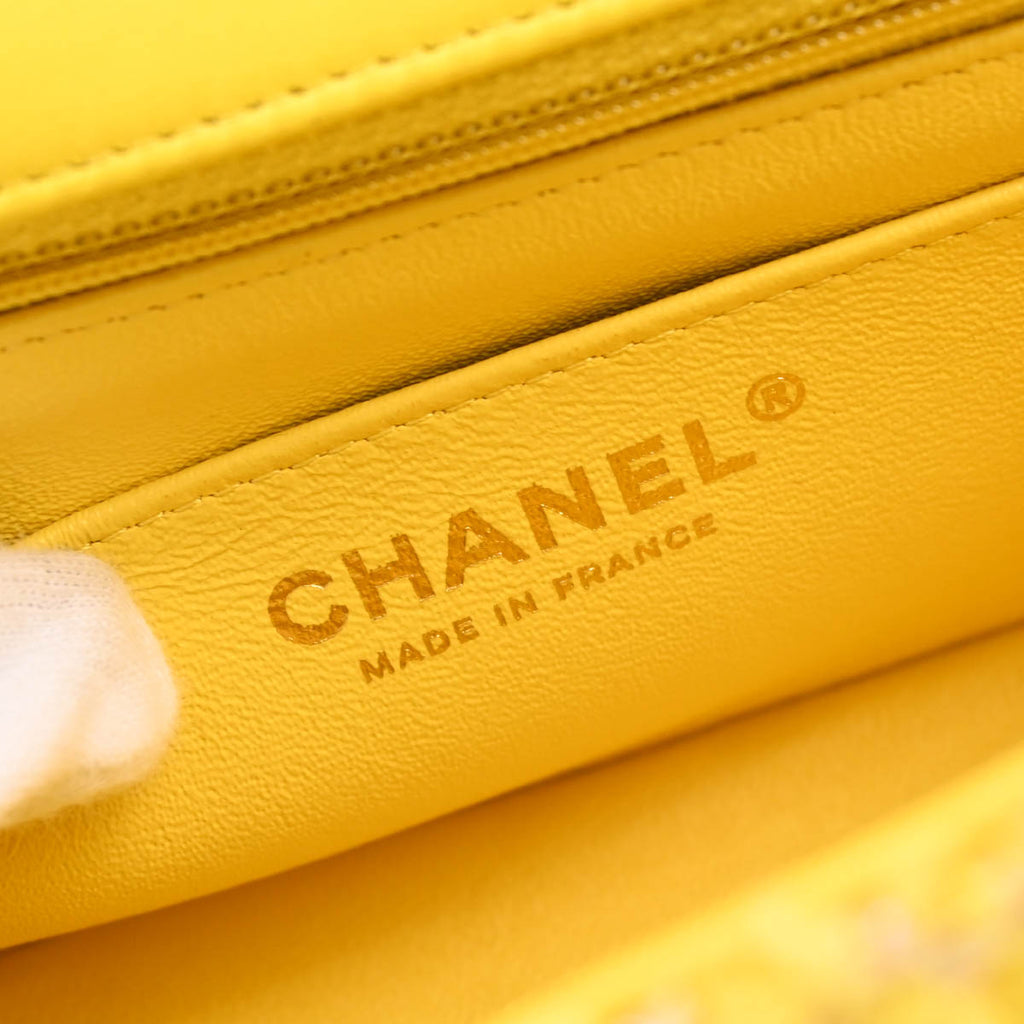 Chanel 2019 Yellow Tweed Mademoiselle Lock Shoulder Bag